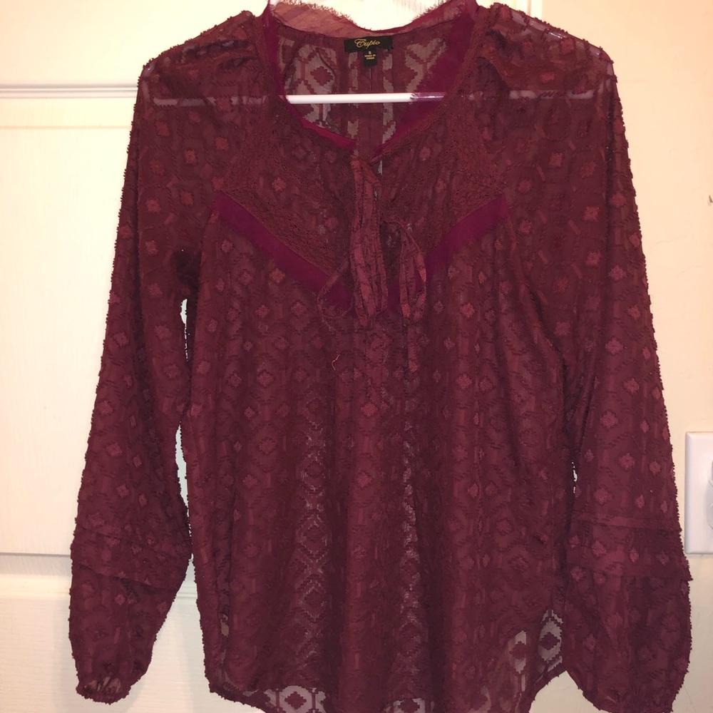 Maroon Lace up Blouse